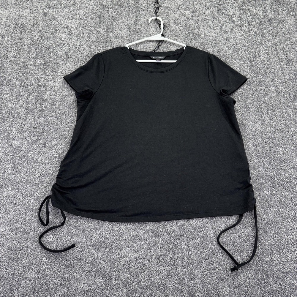 Rock & Republic Shirt Womens XL Black Short Sleeve Lace Up Tunic Casual Top